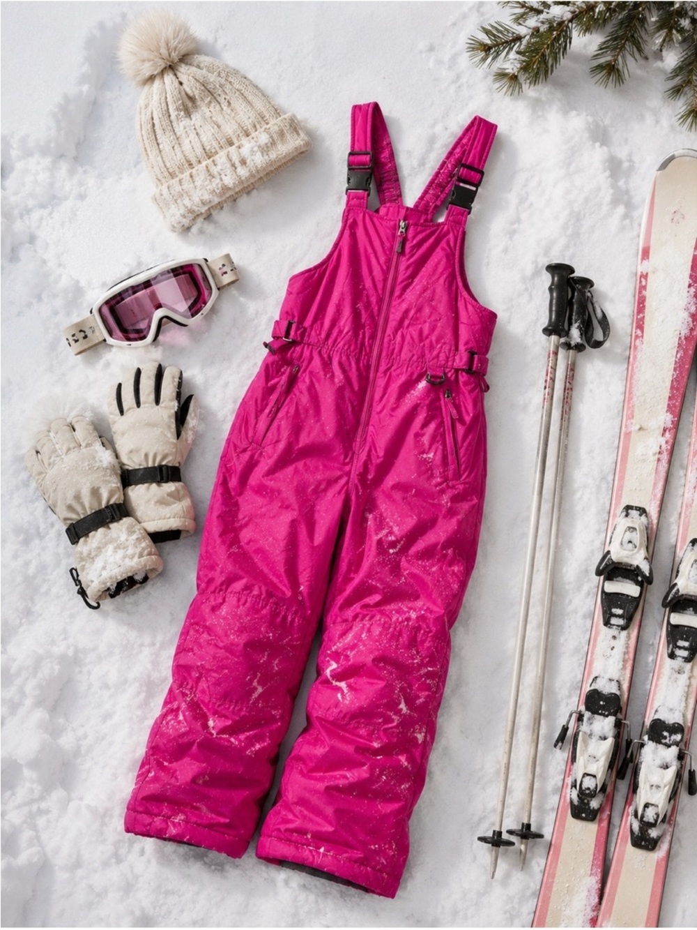 Vintage kids children’s hot pink Barbie snow pants bibs snowboarding skiing 8 10